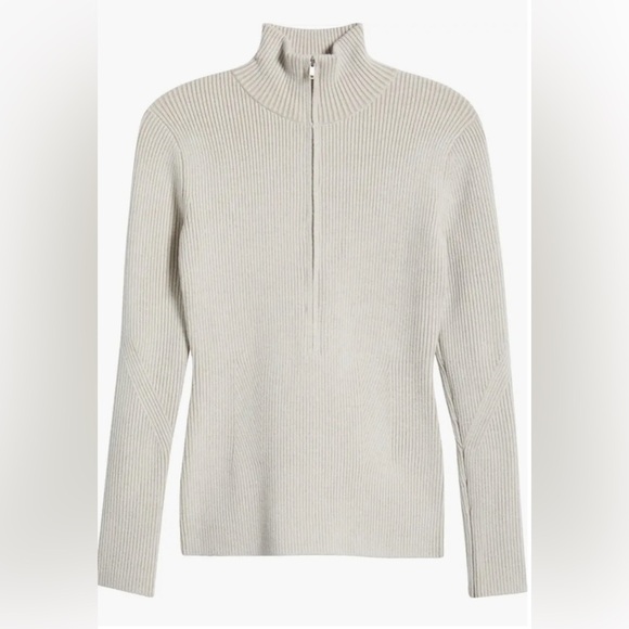 NEW Zella Après Ski Half Zip Ribbed Ivory Merino Wool-Blend Sweater- Size XXL - Picture 1 of 11